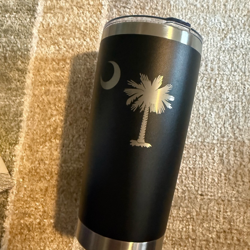 Black Tumbler with Palm Tree Design